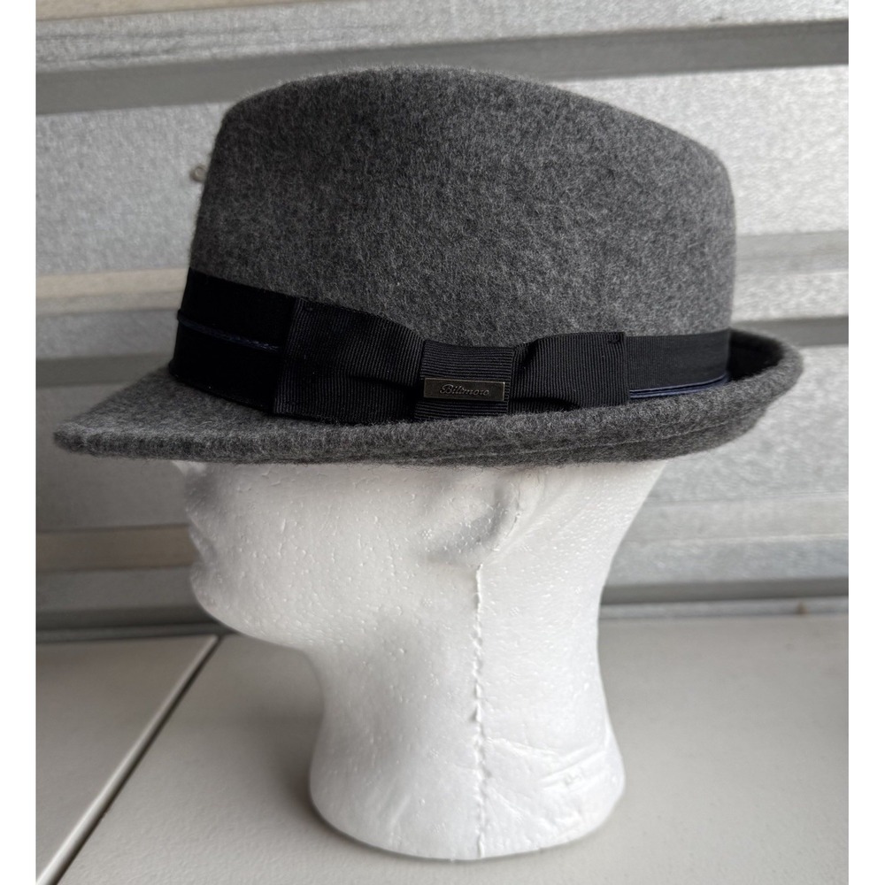 Biltmore 1917 Mens Fedora Trilby‎ Gray Wool Hat Size Large In Black Ribbon